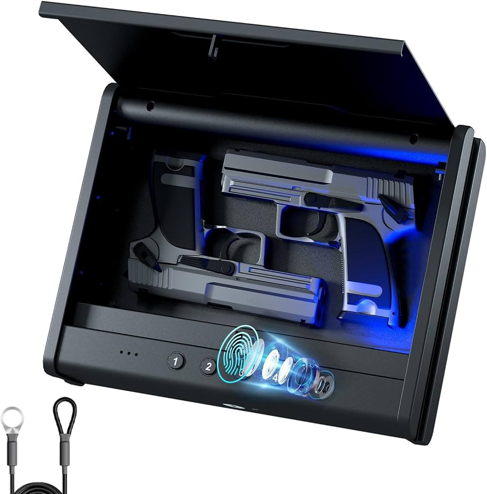 Gun Safe,Biometric Gun Safe For Handgun, Pistol Safe With Fingerprint Backlit Keypad, Quick Acces... | Amazon (US)