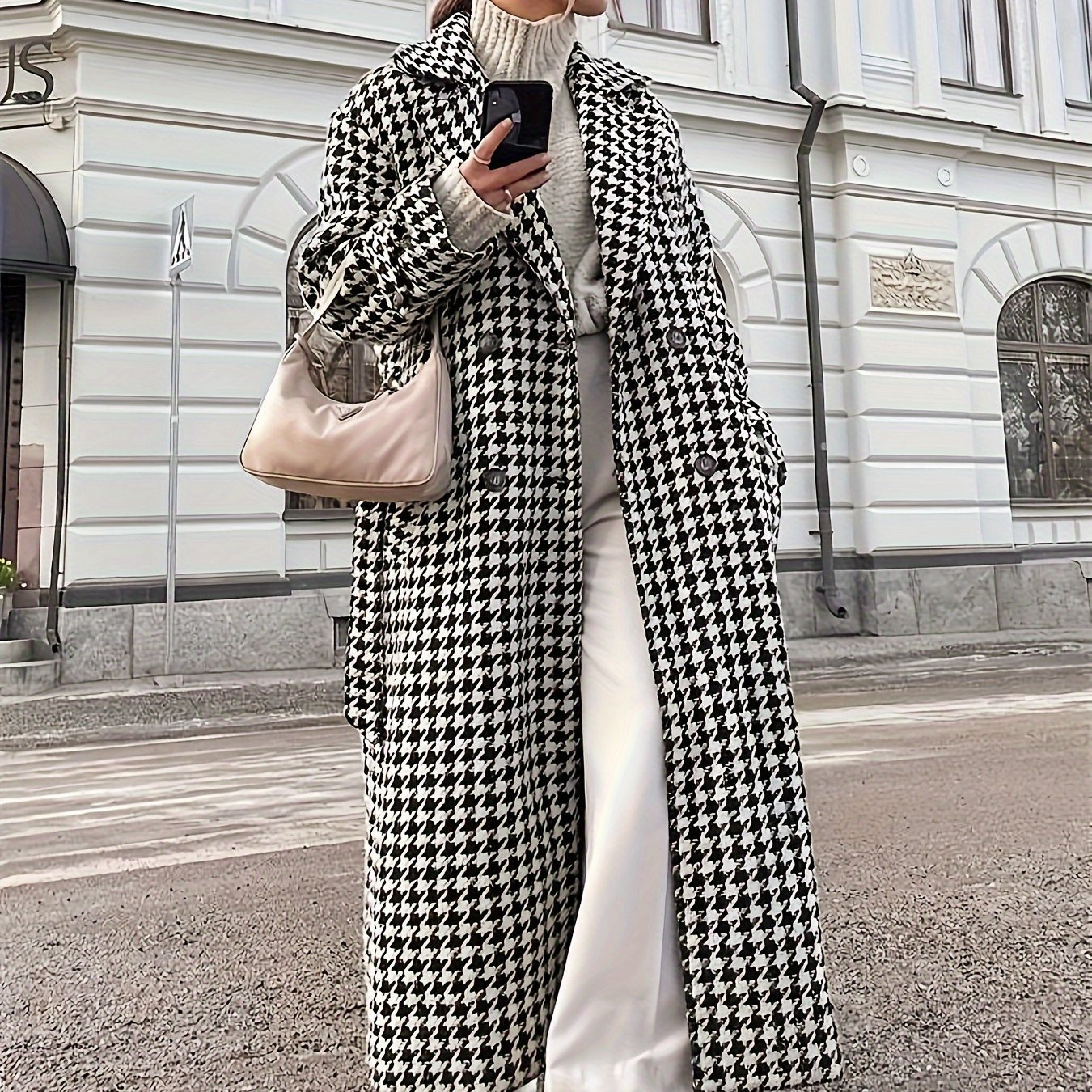 Women's Casual Geometric Pattern Long Coat Belt 100% - Temu Netherlands | Temu Affiliate Program