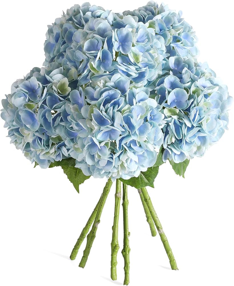 Kisflower 6PCS 22 inch Hydrangea Artificial Flowers Real Touch Pale Blue Faux Hydrangea Flowers w... | Amazon (US)