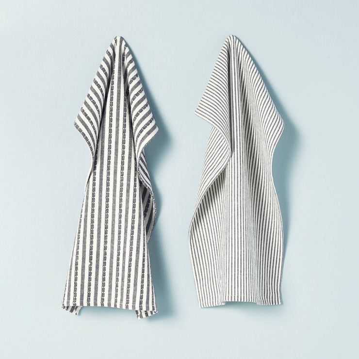 2ct Ticking Stripe Kitchen Towel Set Dark Gray/Cream - Hearth & Hand™ with Magnolia | Target