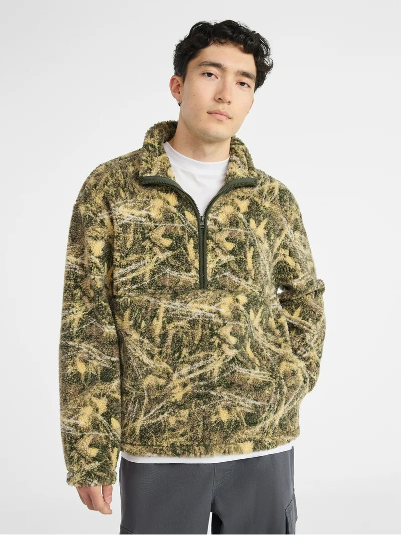 No Boundaries Faux Shearling Quarter Zip Pullover, Men’s | Walmart (US)