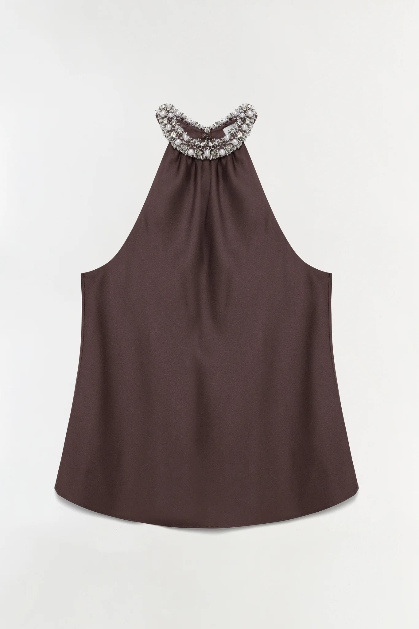 SIMKHAI Women's Navi Embellished Satin Top in Chocolate, Size XS | Simkhai