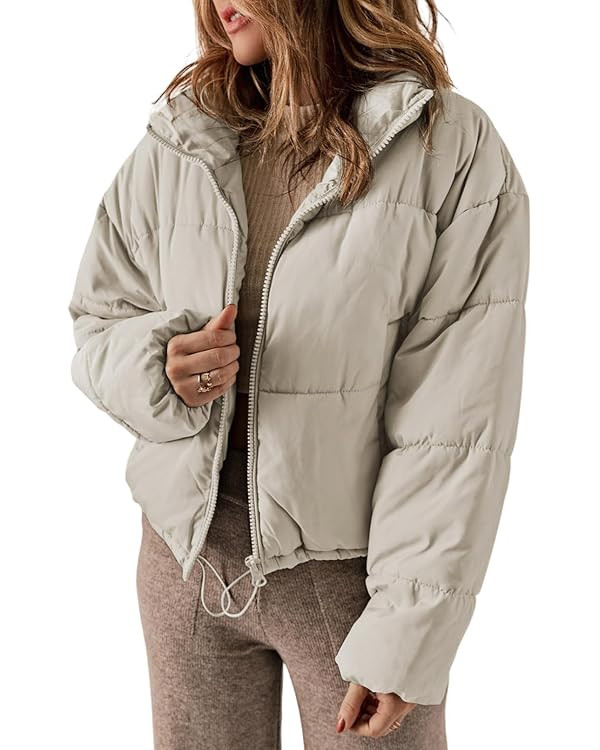Dokotoo Womens Winter Quilted Jackets Long Sleeve Full Zip Puffer Jacket Coats with Pockets | Amazon (US)