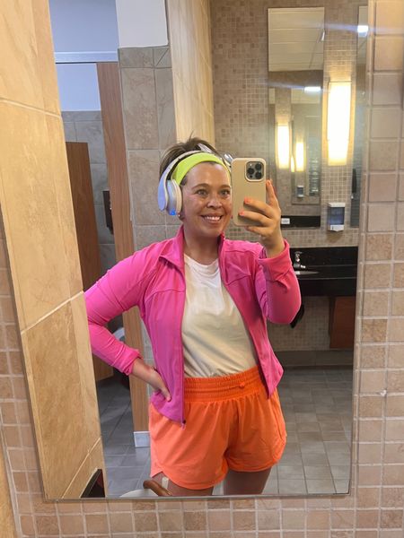 Todays midsize gym outfit. Size 12 in the lululemon cropped define jacket. Size XL in the $25 target athletics shorts. Head band comes in a pack of 6. Running shoes are under $20 TTS. 

#LTKunder100 #LTKunder50 #LTKfit