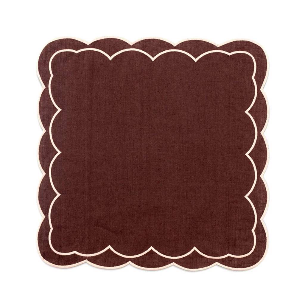 Sofia Linen Brown Napkin with Blooming Dahlia Embroidery | Over The Moon