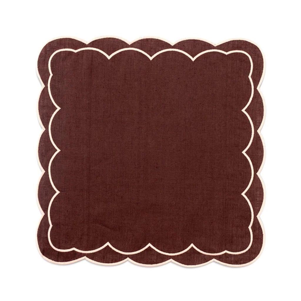 Sofia Linen Brown Napkin with Blooming Dahlia Embroidery | Over The Moon