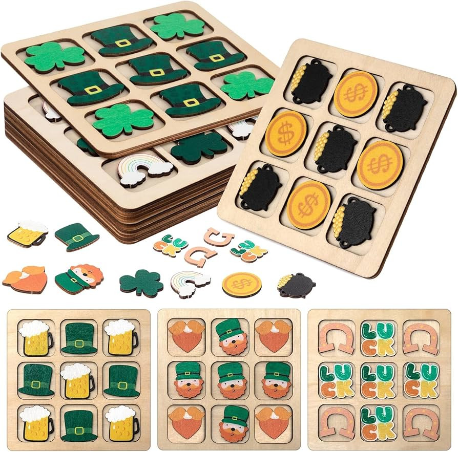 Meooeck 6 Sets St Patricks Day Wooden Tic Tac Toe, Mini Chess Boards for St Patricks Day Party De... | Amazon (US)
