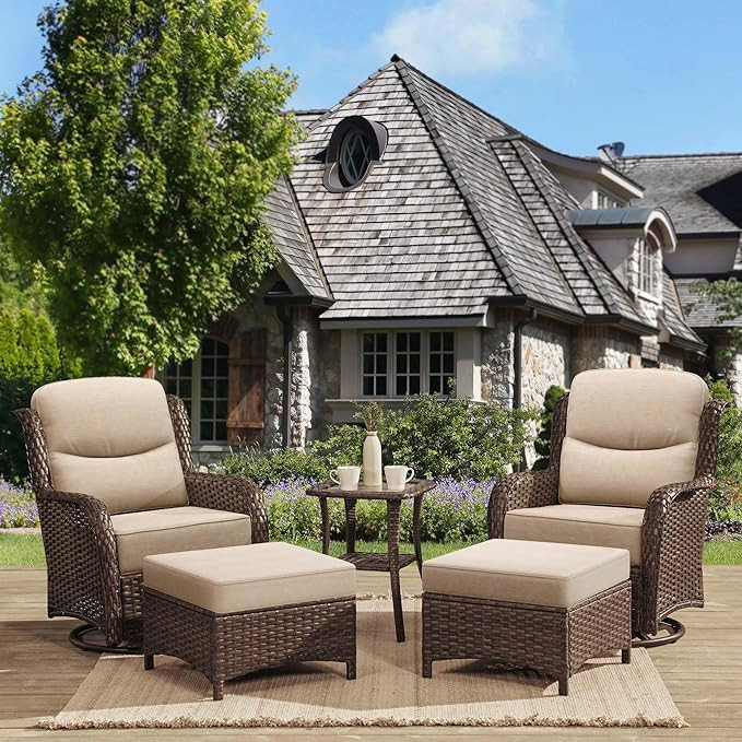 Luxury High Back Outdoor Swivel Rocker Patio Chairs Set with 6-inch Thick Cushions, Wicker Outdoo... | Amazon (US)