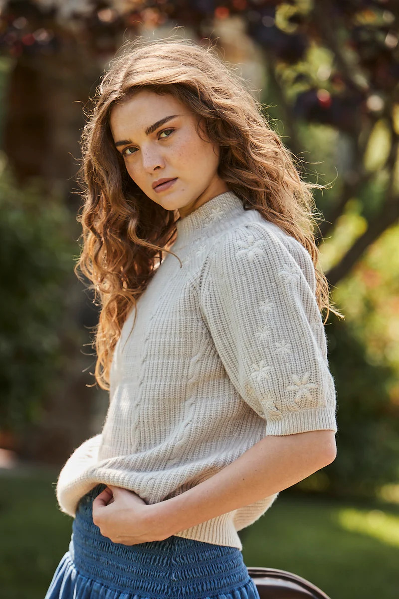 Winifred Sweater-Cashmere Blend-Heathered Pearl | Cartolina