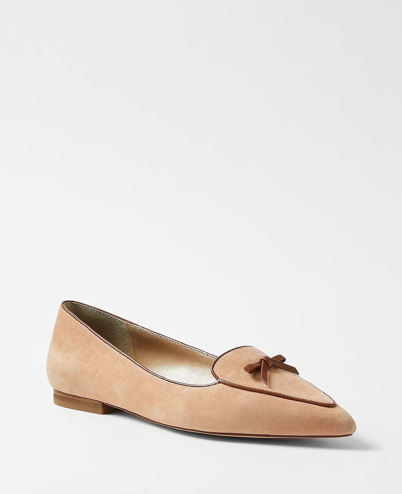 Suede Bow Pointy Loafer Flats | Ann Taylor (US)