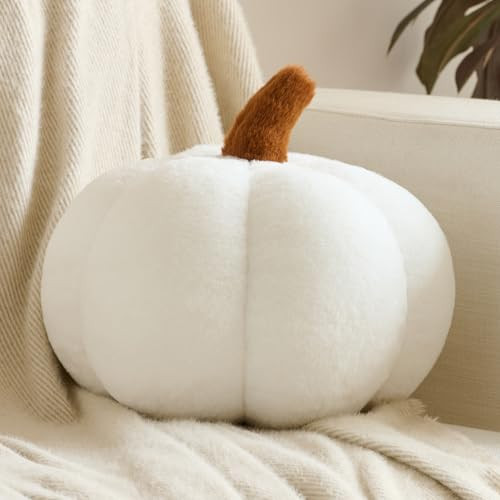 Pumpkin Pillows, Halloween Fall Throw Pillow, Pumpkin Shaped Pillow for Couch, Cute Stuffed Pumpkins, Autumn Decorative Cushion (White, 8.6 Inches) | Amazon (US)