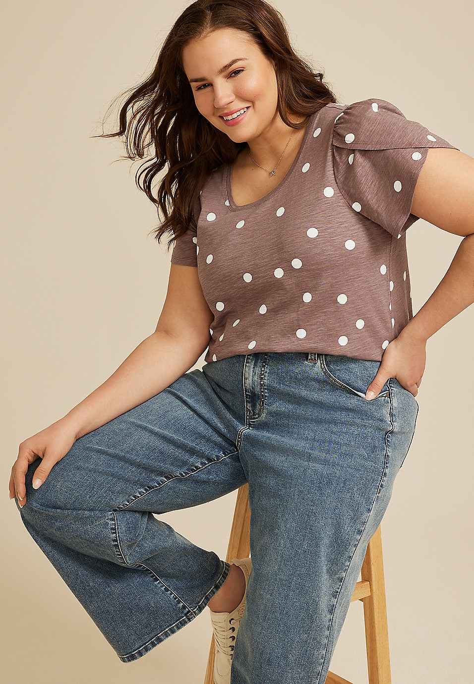 Plus Size 24/7 Holland Polka Dot Scoop Tee | Maurices