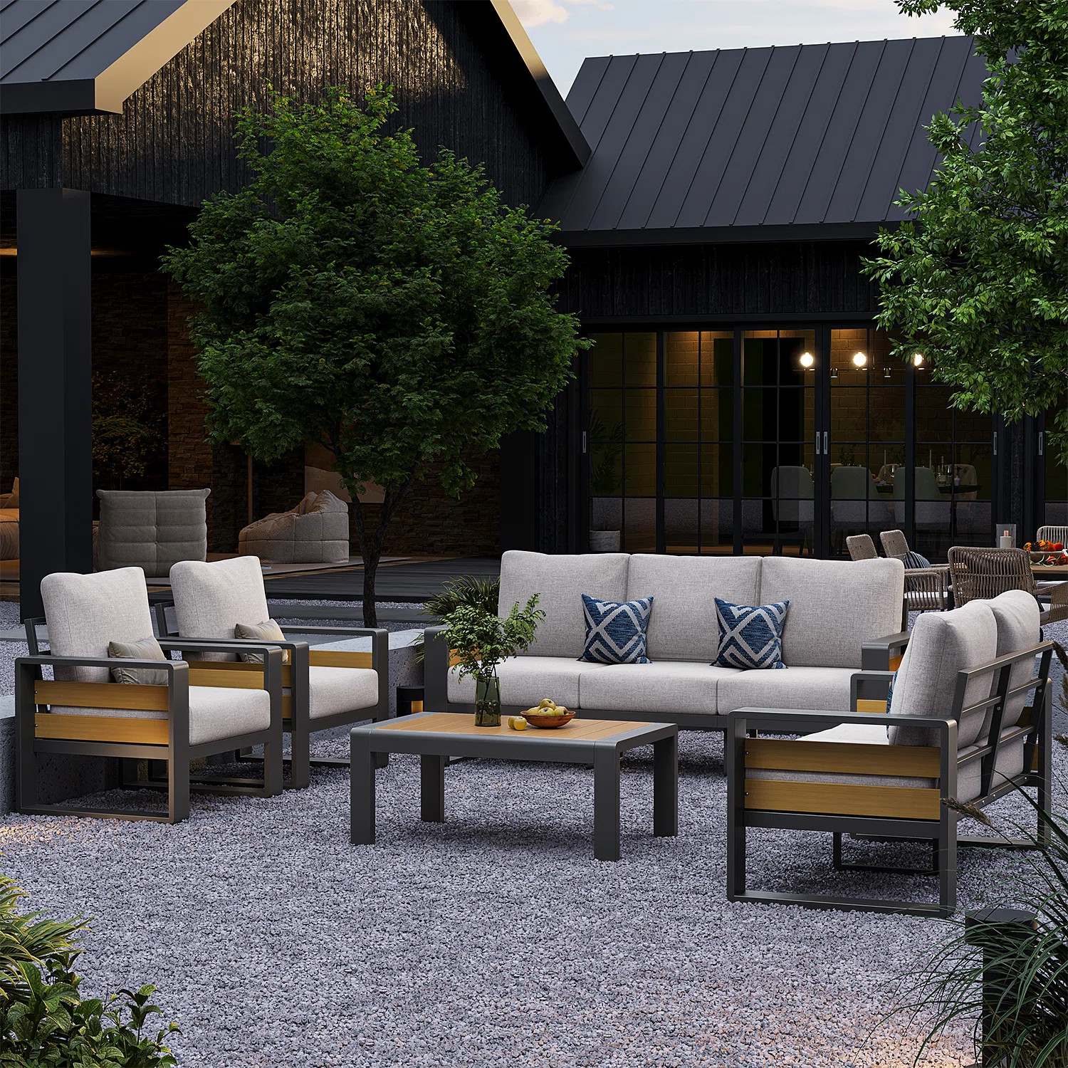 5-pcs Outdoor Aluminum Patio Furniture Sofa Set – Modern Sectional With Removable Cushion For 7-person Seating | Wayfair North America