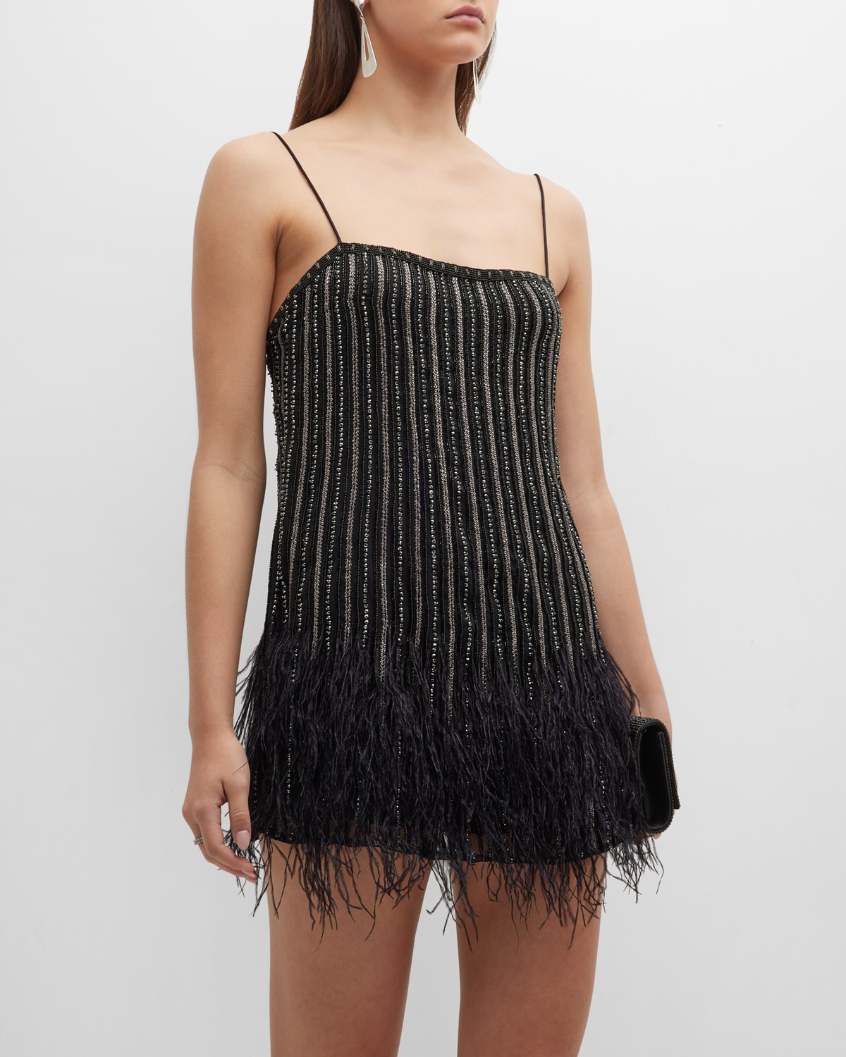 Rubina Beaded Feather-Hem Mini Dress | Neiman Marcus