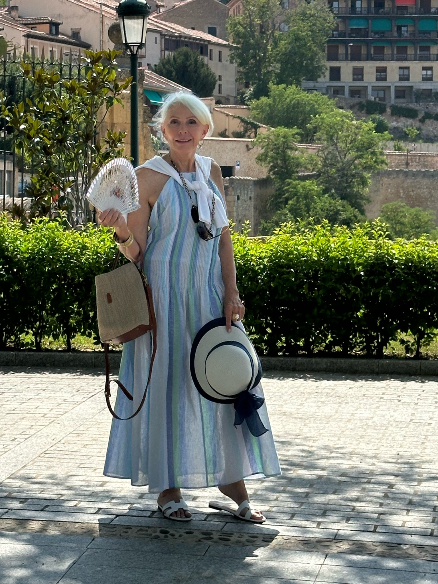 Summer is still with us and this wonderful linen dress bought in Spain is available here in the US it features a pleaded bodice that releases gently around your hips and a sleeveless halter design. It’s perfect for these summer days.
The hat was purchased in France. Be sure to try styles you are unsure of this was a surprise for me. If you’re curious about the bag DM me for a link.

#LTKOver40 #LTKStyleTip #LTKSeasonal
