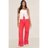 Red Mid Rise Wide Leg Jean | PrettyLittleThing US