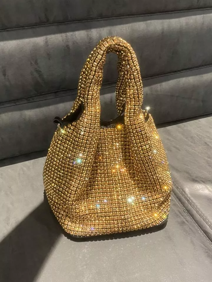 Rhinestone Decor Mini Bucket Bag, Lightweight Chain Versatile Shoulder Bag,  Shiny Portable Top Handle Handbag - Temu