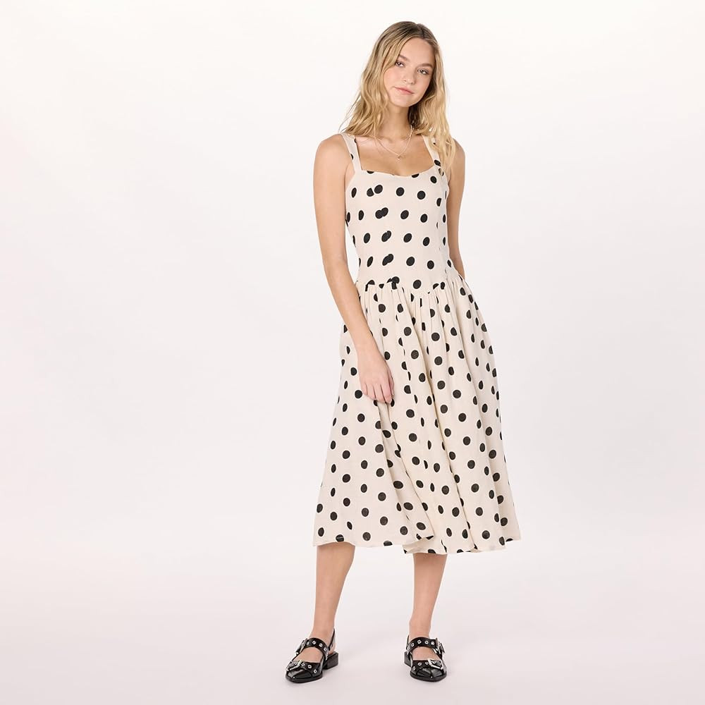 Amazon.com: The Drop Women’s Balu Feminine Shaped Waist Midi Dress, Whisper White/Black Polka D... | Amazon (US)