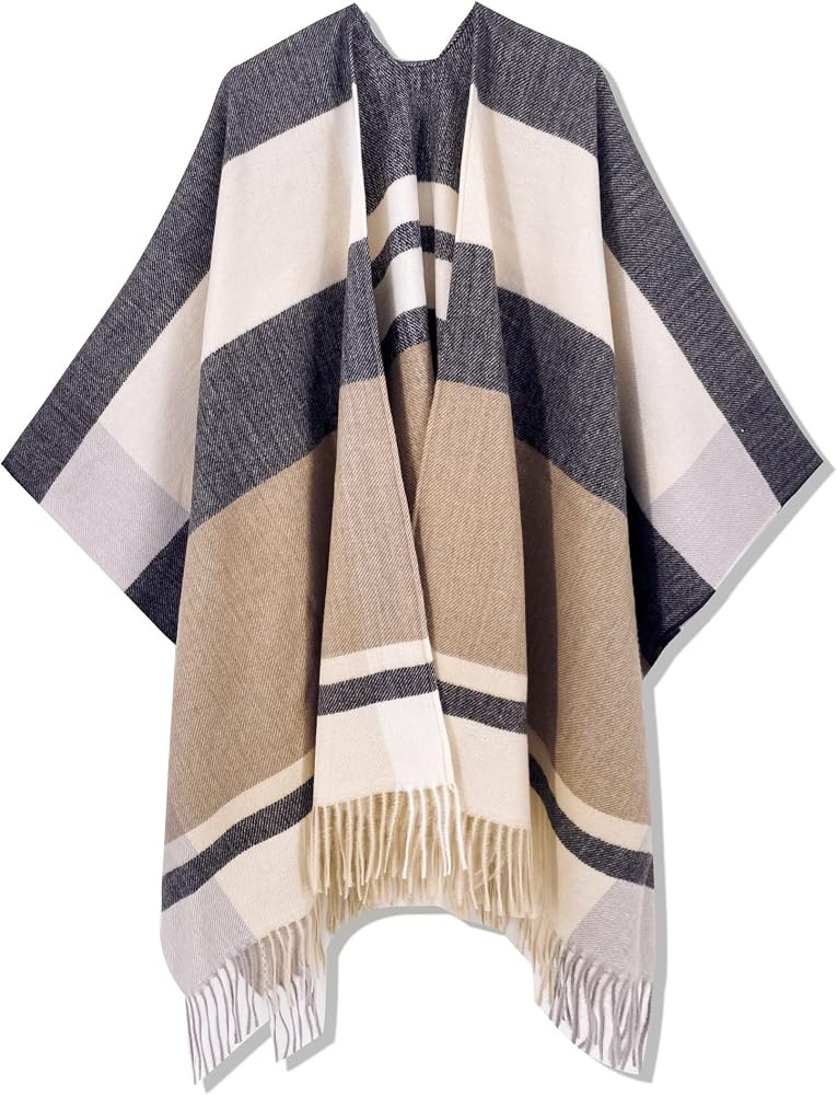 Moss Rose Women's Travel Plaid Shawl Wrap Open Front Poncho Cape for Fall Winter | Amazon (US)
