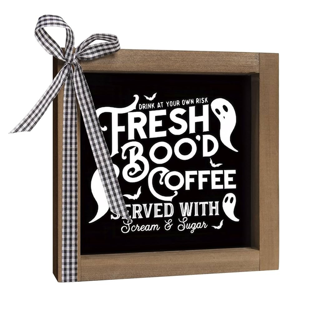 Freshly Booed Coffee Sign, 6 In Wooden Halloween Coffee Bar Station Table Top Decor, Indoor Table... | Amazon (US)