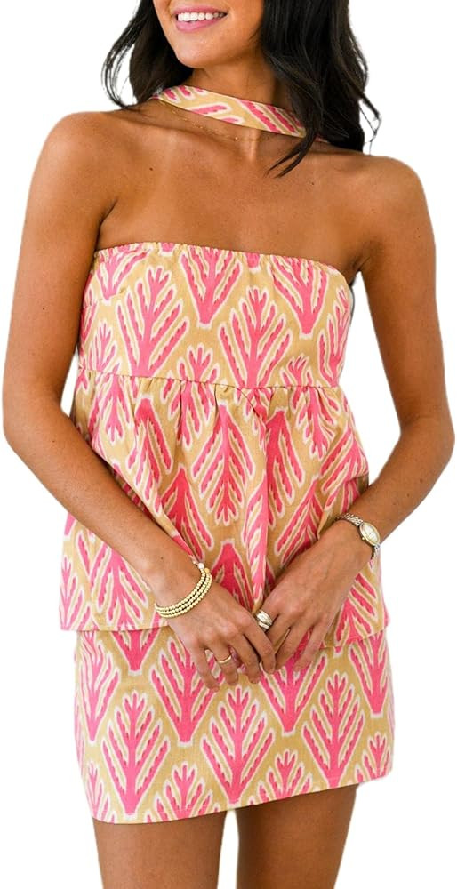 Women Y2k Mini Skirt Set Boho Floral Print Tube Top Bodycon Short Skirt 2 Piece Summer Beach Outf... | Amazon (US)