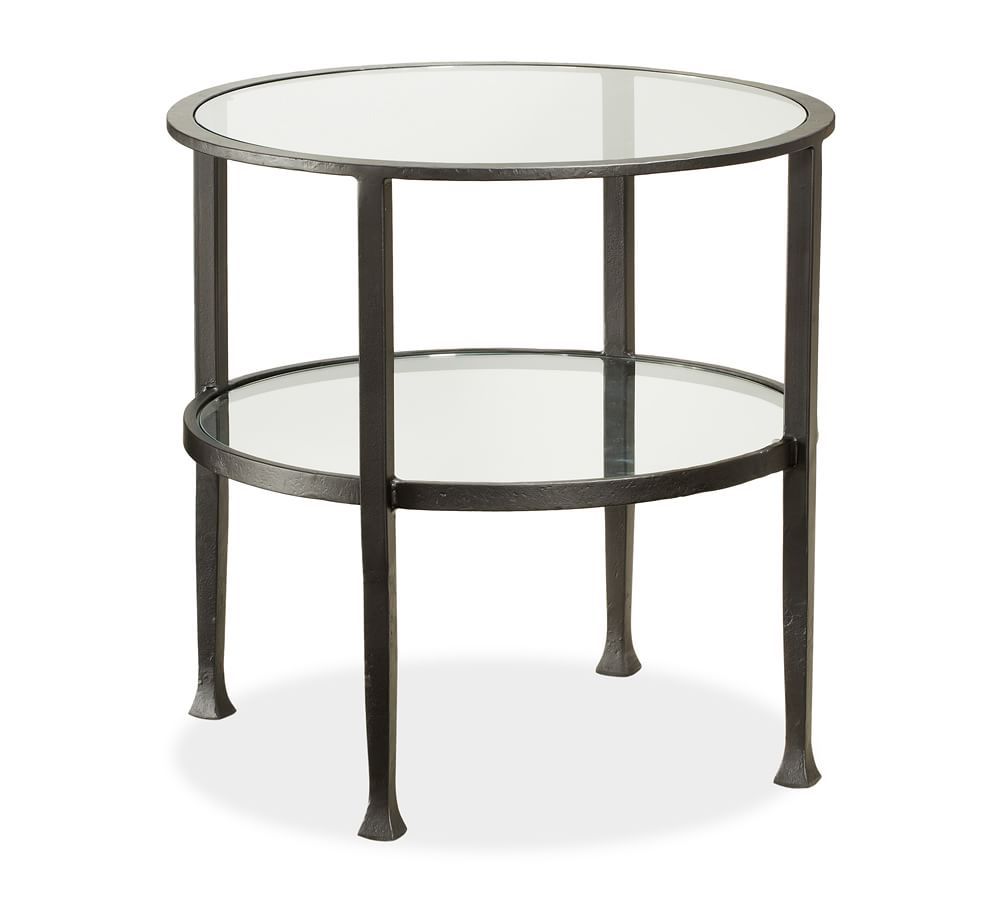 Tanner Metal &amp;amp; Glass Round End Table, Blackened Bronze | Pottery Barn (US)