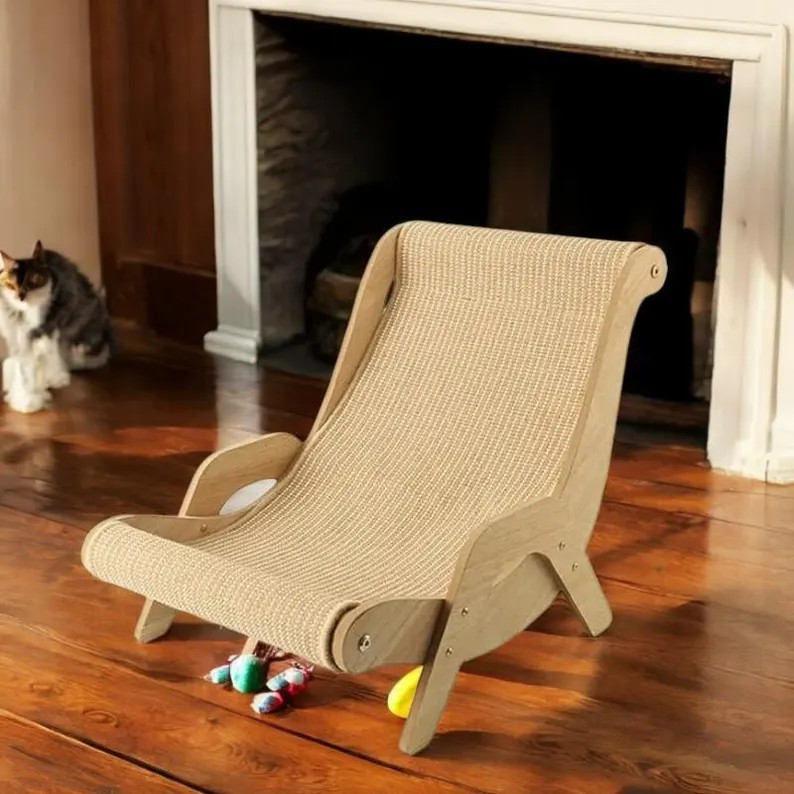 Sisal Cat Lounge Chair – a Stylish, Multi-functional Wooden Scratcher and Cozy Perch for Indoor... | Etsy (US)