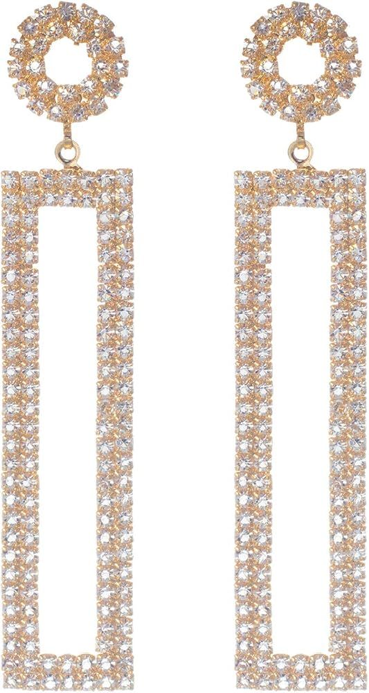 Ceomate 14K Gold Plated Rhinestone Long Drop Earrings, Geometric Rectangle Hypoallergenic Jewelry Gi | Amazon (US)