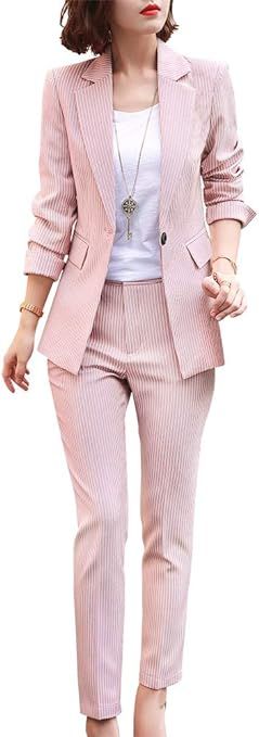 Womens Business Work Suit Set Blazer Pants for Office Lady Suit Set Slim Fit Blazer Pant | Amazon (US)