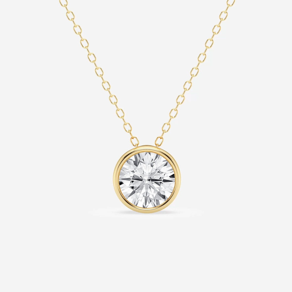 1 1/2 ctw Round Lab Grown Diamond Bezel Set Solitaire Pendant with Adjustable Chain 14K Yellow Gold, E, VS1 | Grown Brilliance