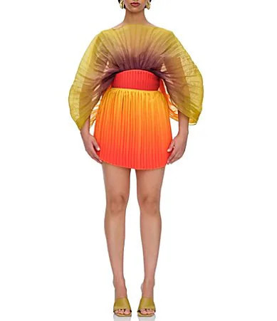 Andrea Iyamah Sombra Ombre Organza Boat Neck Long Sleeve Bodysuit - L | Dillard's