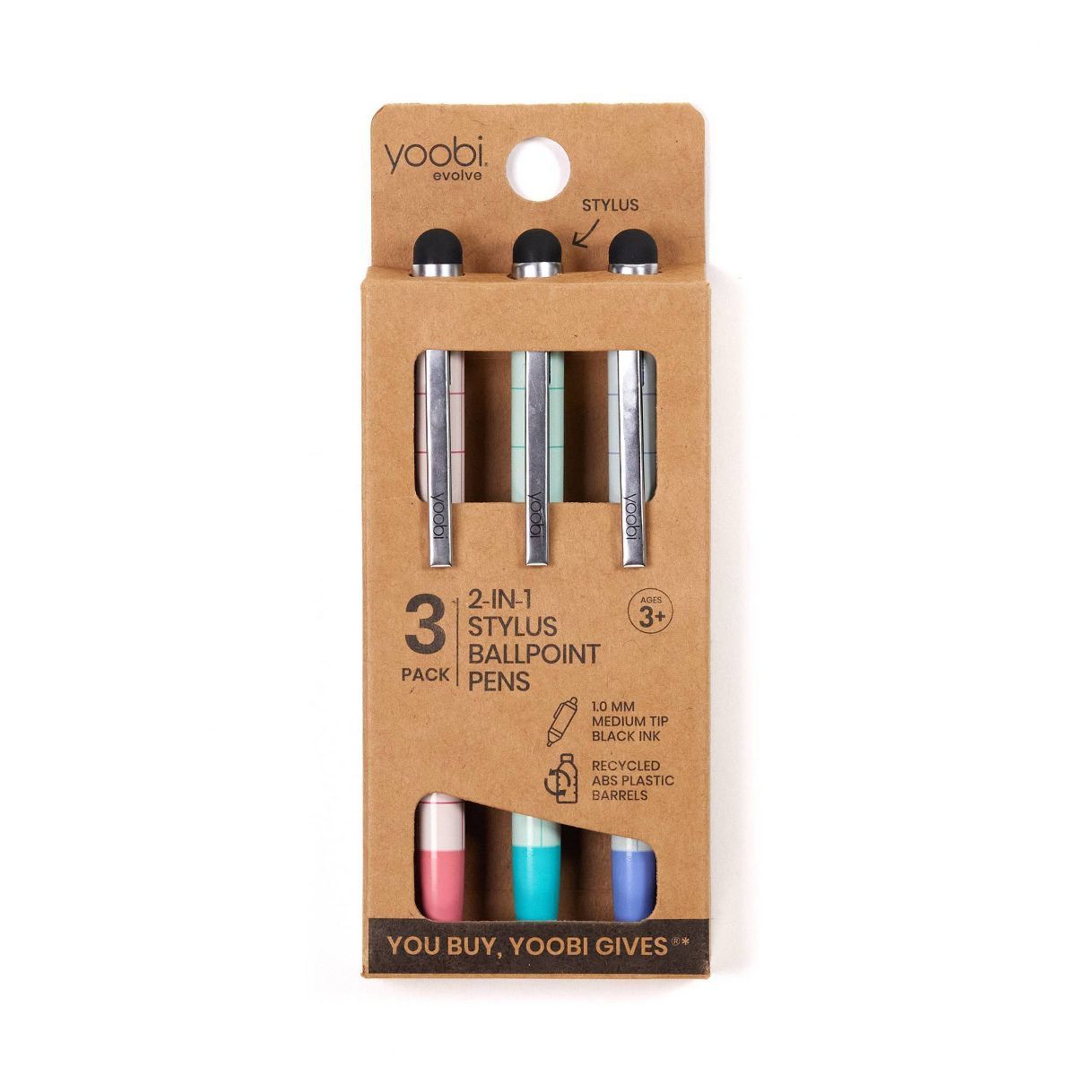 3pk Stylus Ballpoint Pens Colorful Grid Black Ink- Yoobi™ | Target