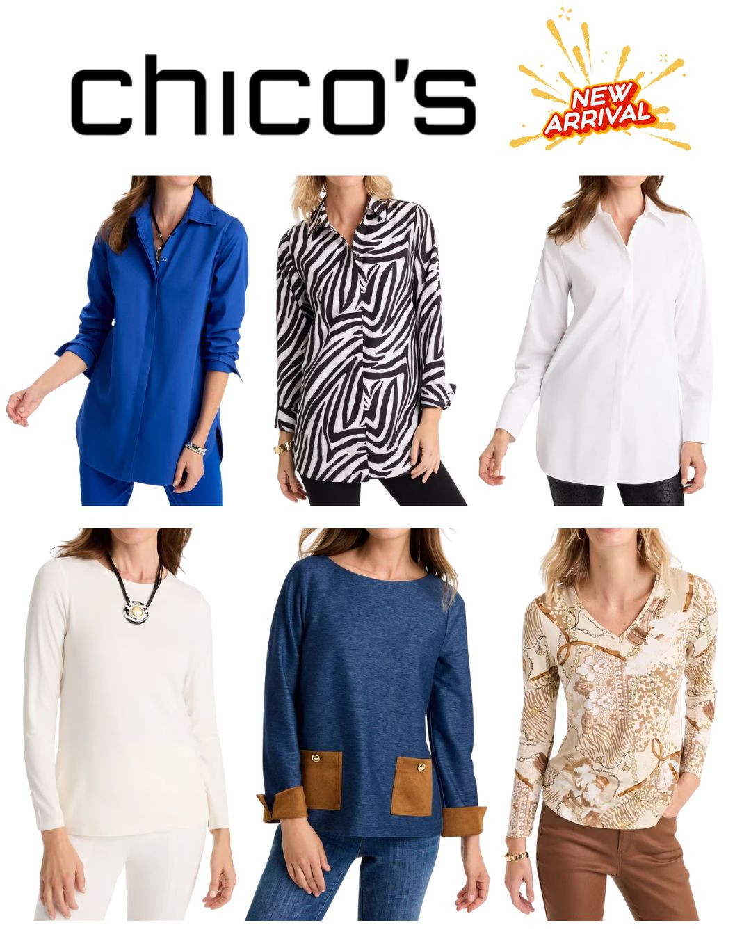 Tops, tees, blouses NEW ARRIVALS….Chico’s
Zebra print, python prints, whit shirt and so much more

#LTKOver40 #LTKWorkwear #LTKSaleAlert