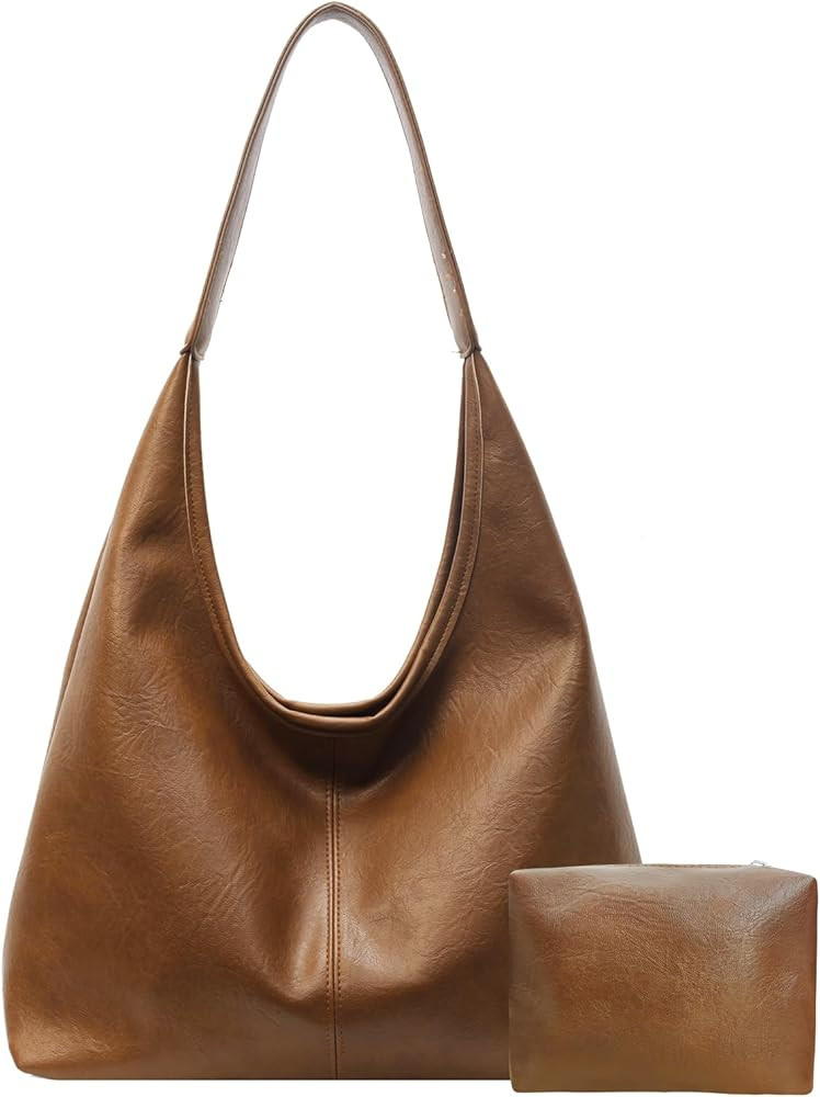 Leather Hobo Bags for Women Slouchy Tote Bag Retro PU Leather Purse Soft Shoulder Handbags Large ... | Amazon (CA)