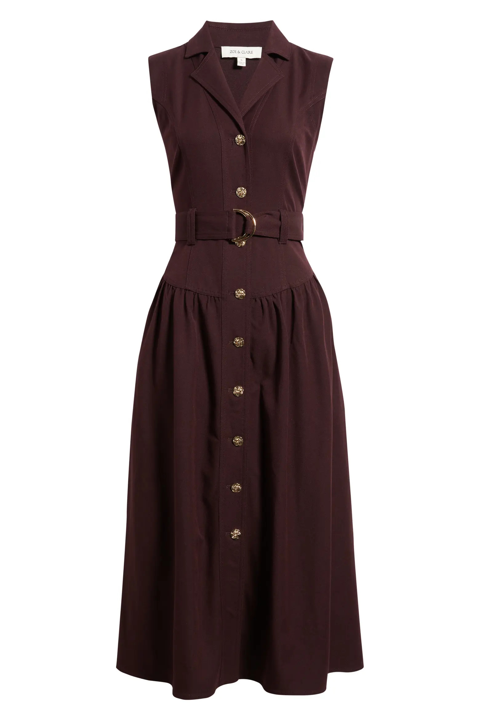 ZOE AND CLAIRE Notched Collar Sleeveless Midi Dress (Women) | Nordstrom | Nordstrom