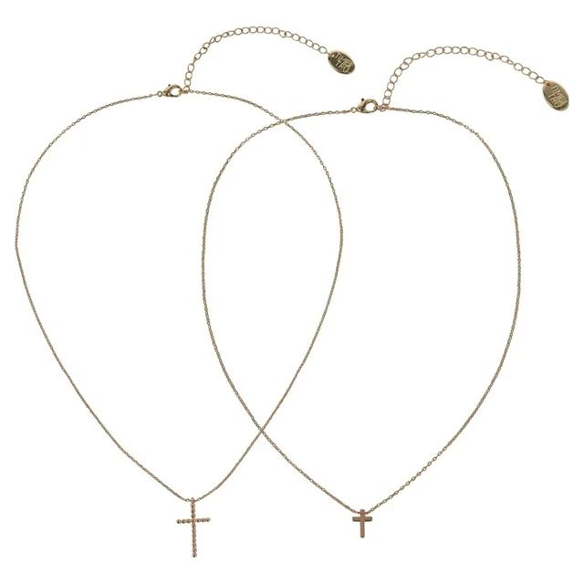 Time And Tru Women's Gold Tone Cross 2-Row Pendant Necklace | Walmart (US)