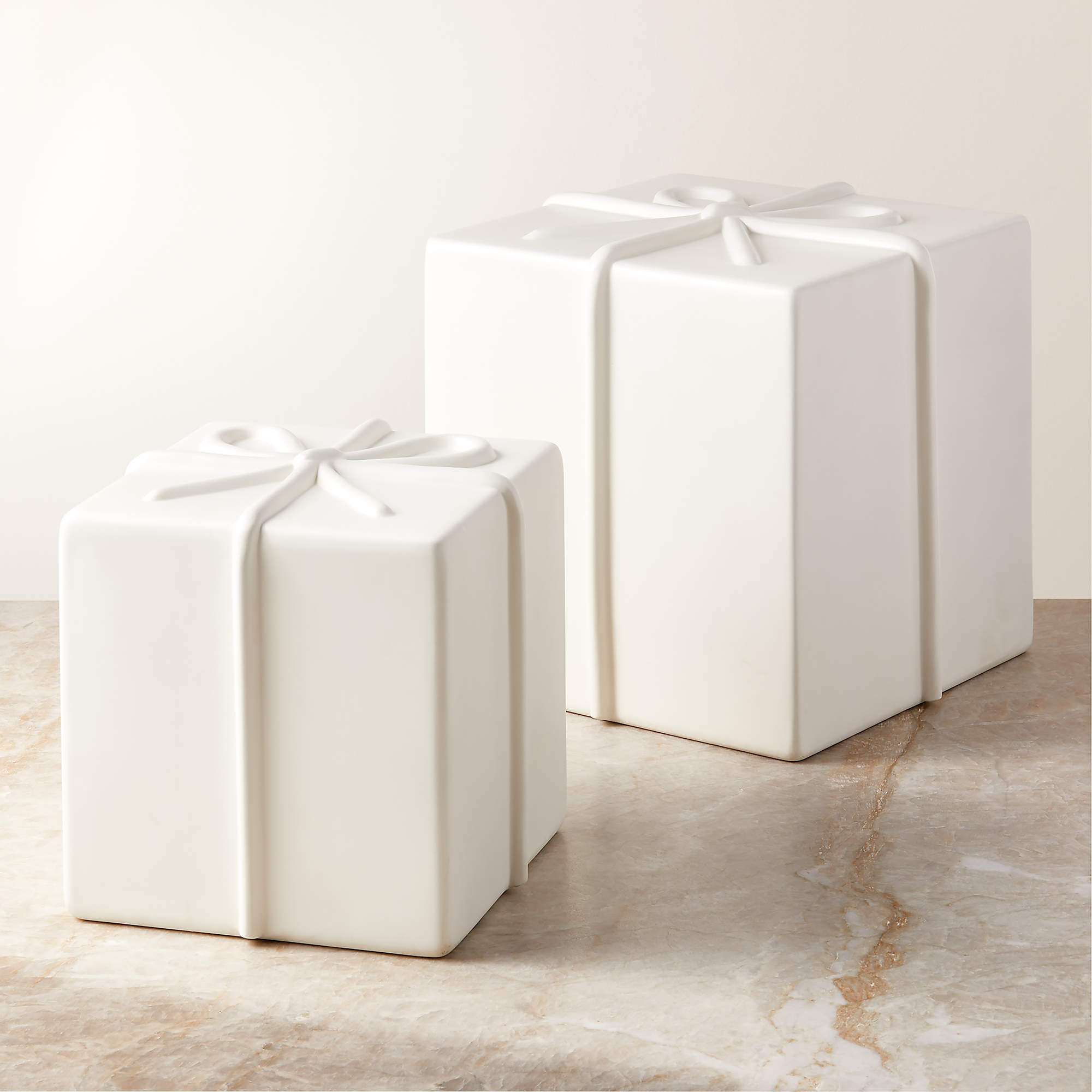 Indoor/Outdoor White Cement Decorative Present 10'' + Reviews | CB2 | CB2