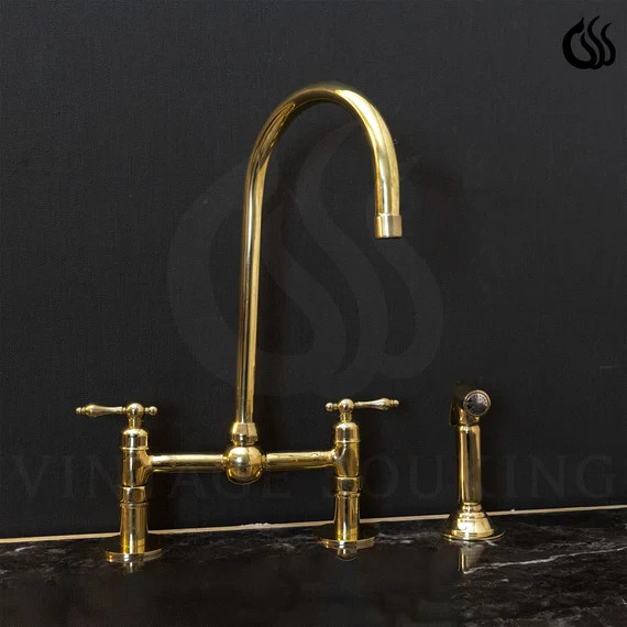 Unlacquered Brass Bridge Kitchen Faucet With Ball Center and - Etsy | Etsy (US)