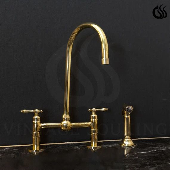 Unlacquered Brass Bridge Kitchen Faucet With Ball Center and | Etsy | Etsy (US)