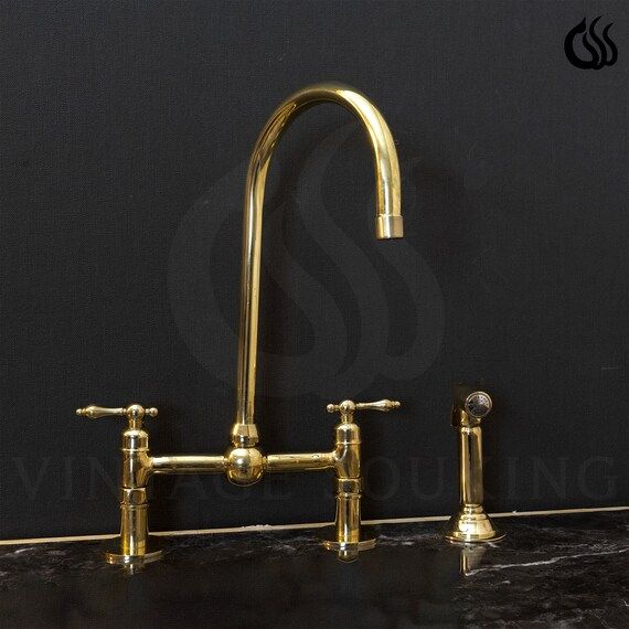 Unlacquered Brass Bridge Kitchen Faucet With Ball Center and - Etsy | Etsy (US)