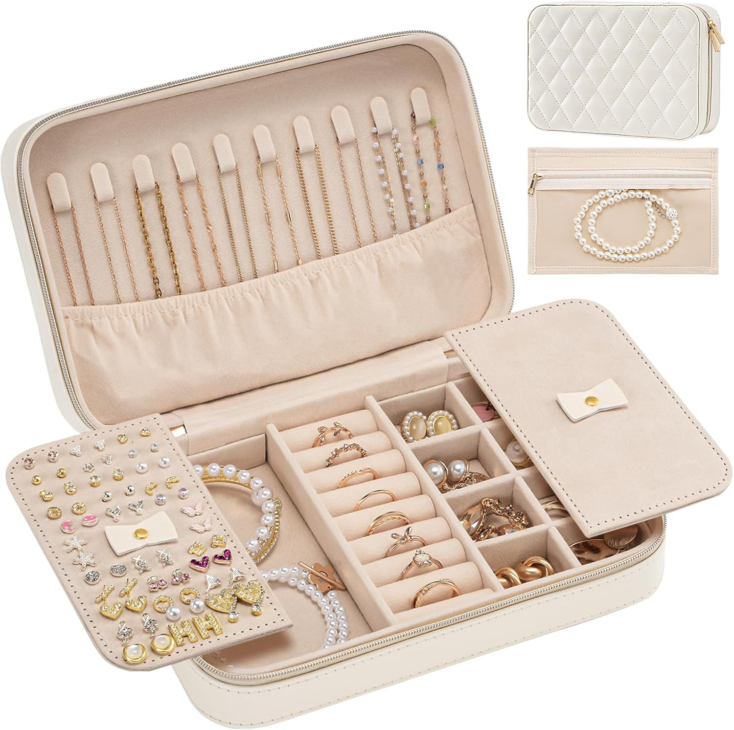 Lolalet Travel Jewelry Case for Women Girls -Medium, White | Amazon (US)