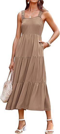 PRETTYGARDEN Women's 2024 Sun Dresses Women Summer Casual Flowy Tired Maxi Dress Backless Beach L... | Amazon (US)