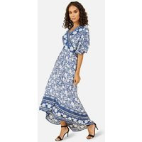 Yumi Blue Floral Dip Hem Midi Wrap Dress New Look | New Look (UK)