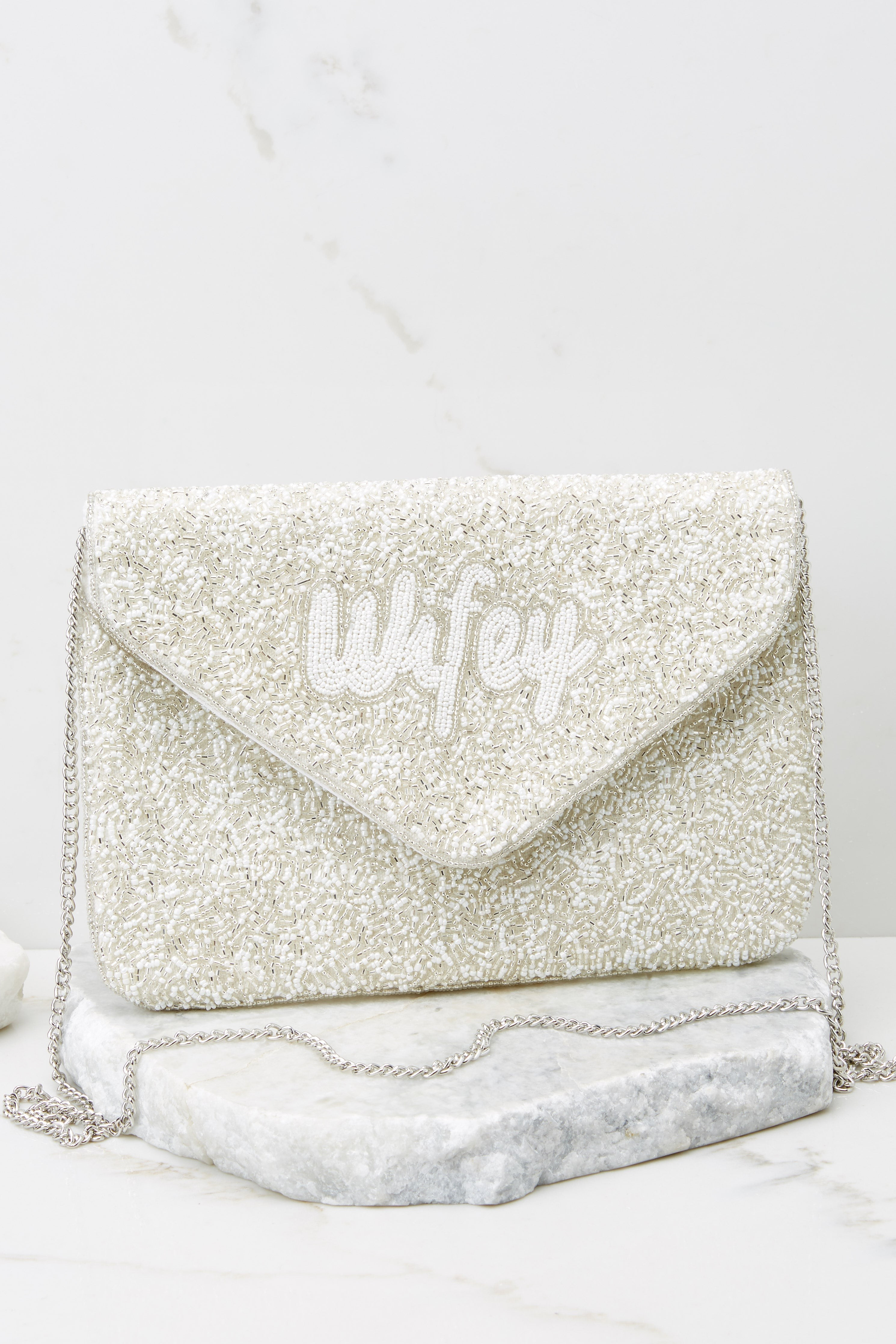 Ready For A Kiss White And Silver Beaded Clutch | Red Dress 