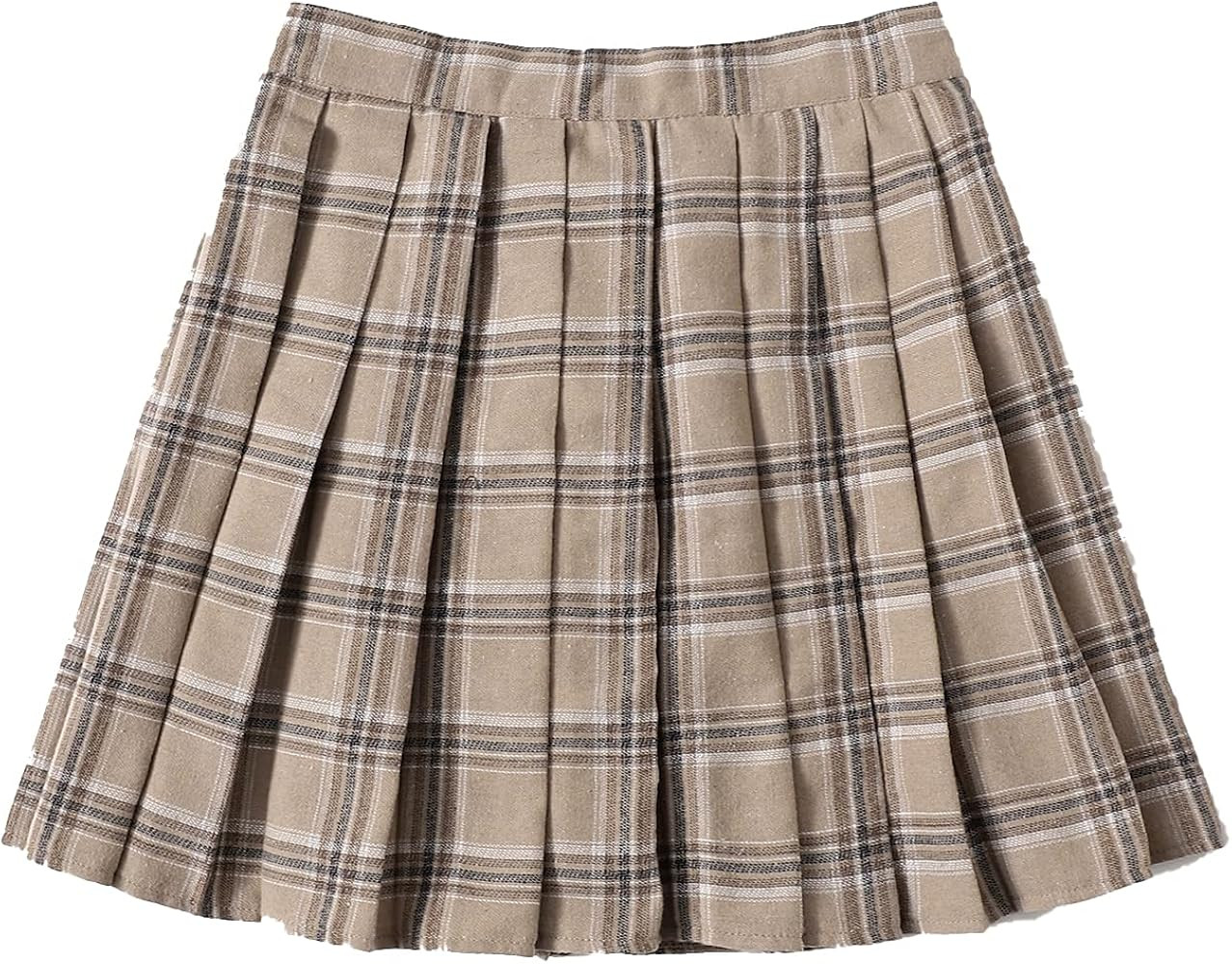 WDIRARA Women's Casual Plaid High Waist Pleated A-Line Uniform Mini Skirt | Amazon (US)