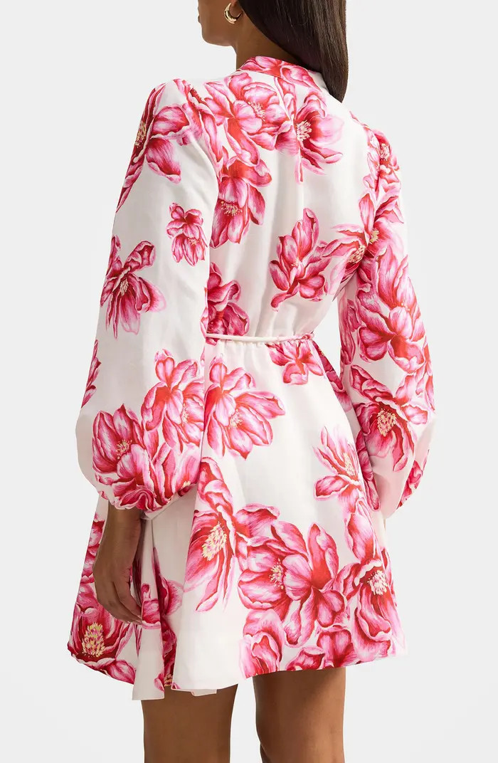 Annalise Tie Waist Long Sleeve Linen Blend Minidress | Nordstrom