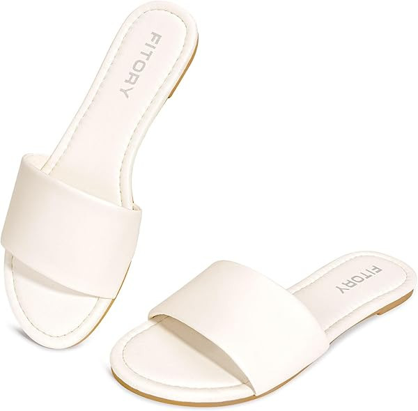FITORY Women's Slide Sandals Fashion Round Toe With Classic Single Strap Slippers for Beach Size ... | Amazon (US)