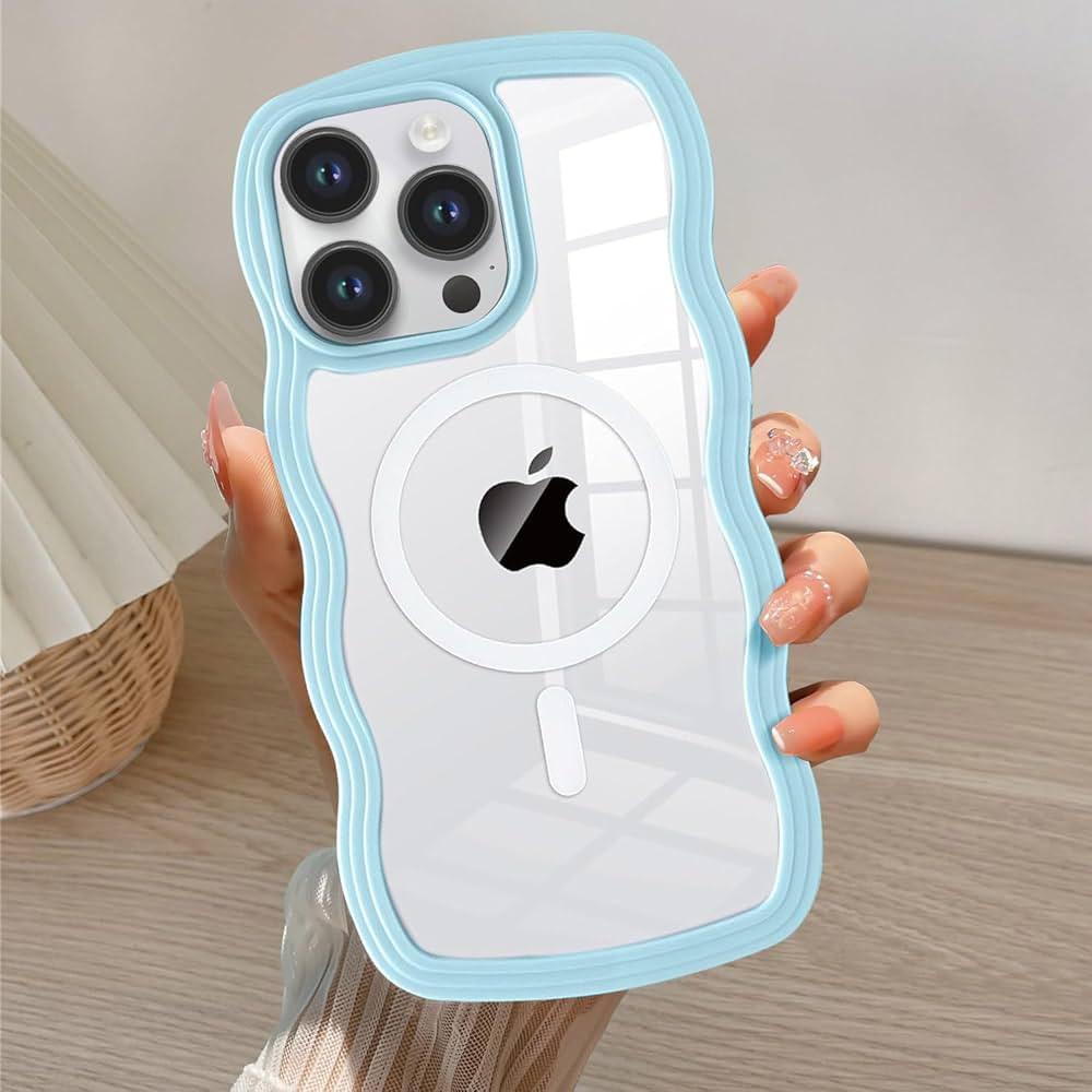 QLTYPRI Magnetic for iPhone 15 Pro Max Case Compatible with Magsafe, Cute Curly Wave Frame Clear ... | Amazon (US)