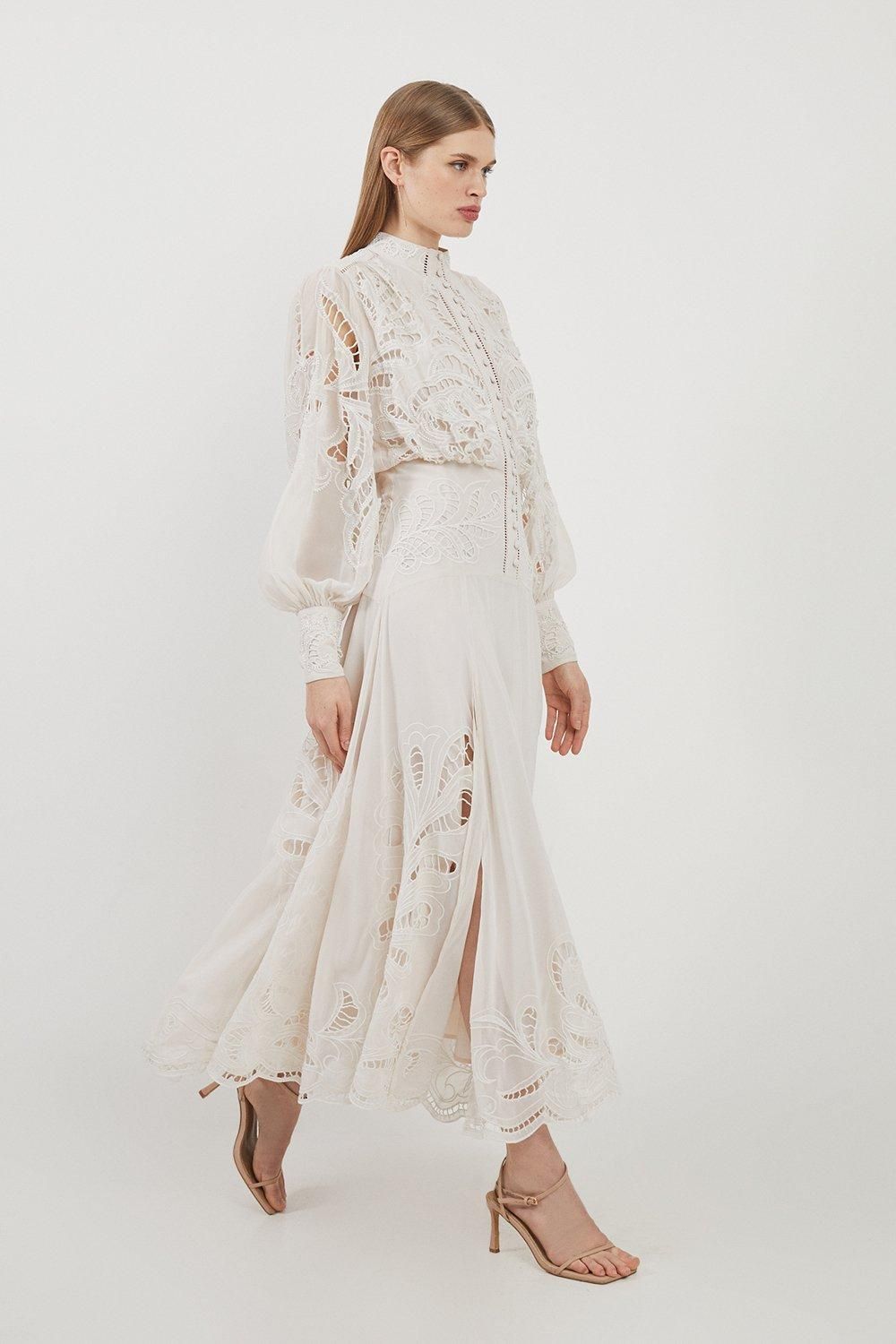 Cutwork Beaded Embroidered Woven Maxi Dress | Karen Millen US