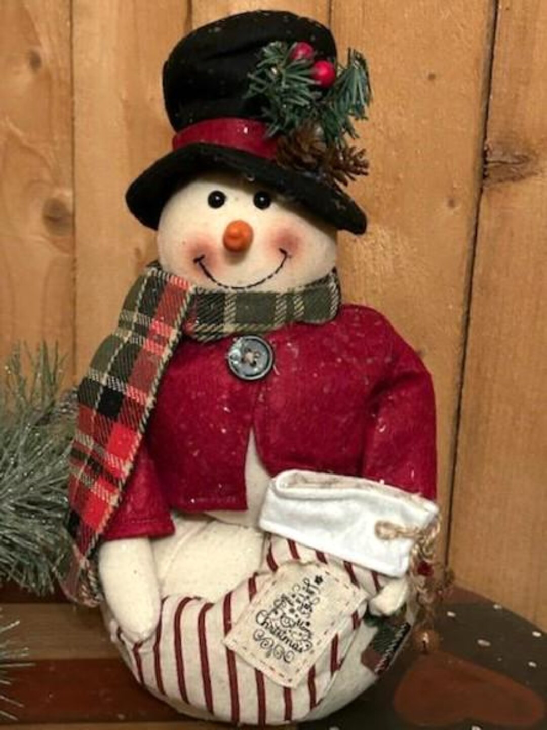 Vintage Country Snowman With Stocking - Christmas Decor, Top Hat, Scarf, Winter Coat - Etsy | Etsy (US)